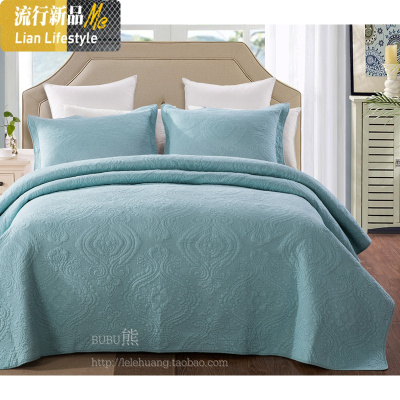 美式棉水洗绗缝床盖床单三件套色空调被夏凉被子枕套特惠 三维工匠