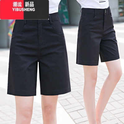 YIBUSHENG五分裤女宽松短裤薄款高腰2024年新款休闲裤女士直筒黑5分中裤