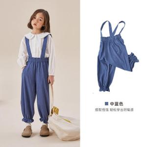 [1件5折价:117.5]moomoo童装女童背带裤春秋新款花苞裤简约长裤时尚洋气裤子甜