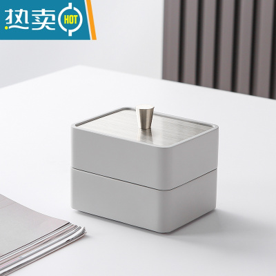 敬平设计感收纳棉签盒牙签盒家用个性创意时尚轻奢牙签筒 浅灰牙线盒 银盖(双层)