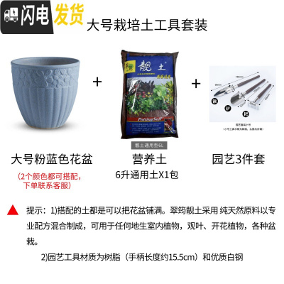 三维工匠美式花盆 复古创意白色ins家用客厅蝴蝶兰专用盆栽绿萝欧式陶瓷大 粉蓝色大号+6升通用土+工具21元 中花盆容器