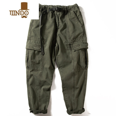 YANXU裤子男潮牌水洗长裤日系复古带腰带宽松多口袋工装裤