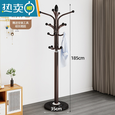 敬平衣帽架落地简易卧室北欧置物架立式单杆晾衣架客厅铁艺挂衣服架子 加固水泥底盘(铜棕色)