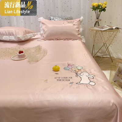 小清新粉色冰丝凉席三件套1.8m床折叠可水洗可爱小兔夏季空调软席 三维工匠凉席/凉枕