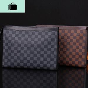 新款皮男士手拿包休闲商务拎包格子信封包男手抓包时尚夹包潮NEW LAKE男士手提包