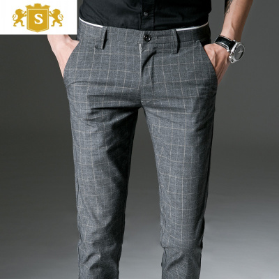 SUNTEK春季新款男裤子格子休闲裤男装商务长裤韩版潮流修身小脚裤男西裤西裤