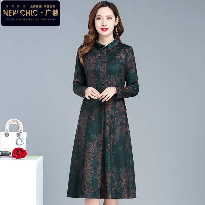 广赫风衣女中长款过膝春秋冬季阔太太中年妈妈印花色高贵洋气大衣外套风衣