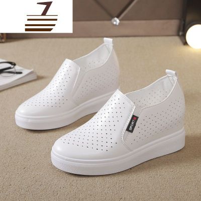 尗卡镂空透气小白鞋女内增高厚底百搭一脚蹬网鞋坡跟单鞋休闲女鞋