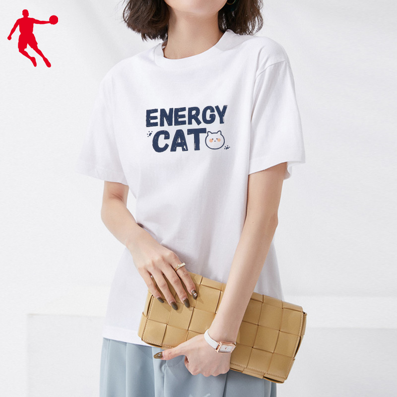 乔丹短袖t恤女新款宽松印花透气运动服休闲半袖女士上衣运动t恤