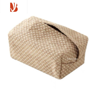 三维工匠ins风日式棉麻布艺纸巾盒简约民宿凹造型收纳袋客厅餐桌抽纸盒 长格纹麻