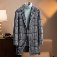 秋冬新款双面毛呢羊毛大衣男修身中长款羊绒格子大衣风衣男装外套