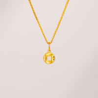 周大福小鼻嘎爆闪鱼鳞铜钱币足金黄金吊坠计价女款(工费180)EOF1966礼物