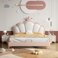 皇冠床小孩软包男孩女孩床粉色轻奢奶油风儿童房公主床