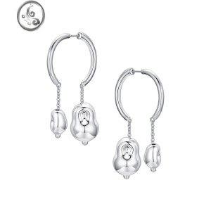 JiMi小众设计师欧美走秀款潮极简手工玻璃吹制银色双球冷淡风耳钉耳环 玻璃电镀