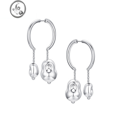 JiMi小众设计师欧美走秀款潮极简手工玻璃吹制银色双球冷淡风耳钉耳环