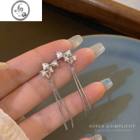 JiMi蝴蝶结镶钻流苏耳环女小众设计高级感长款耳钉2023年新款洋气耳饰