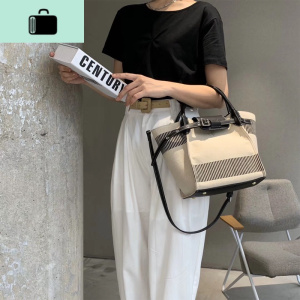 2020新款女包时尚条纹帆布手提包斜跨 大容量百搭托特包大购物袋NEW LAKE 条纹撞色 条纹撞色