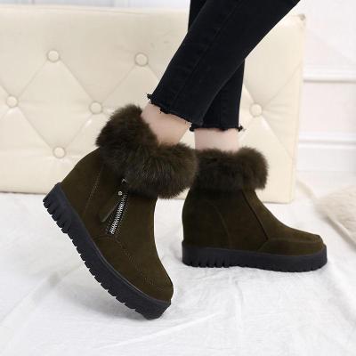 2019冬天加绒厚底内增高雪地靴毛毛短靴子女新款棉鞋雪地靴短靴女靴诺妮梦军绿色37码