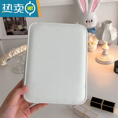 敬平复古皮质公主镜女生折叠化妆镜简约大号便携宿舍卧室桌面梳妆镜子便携式用镜 经典白