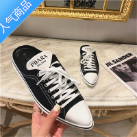 SUNTEK尖头帆布鞋女2023年夏季新款包头半拖小白鞋运动鞋一脚蹬休闲板鞋