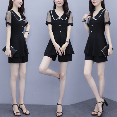 雅馨季大码女装2021夏季新款韩版洋气显廋不规则上衣减龄宽松短裤子套装