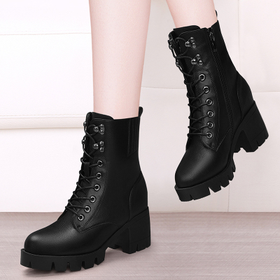 盾狐新款马丁靴女韩版学生高跟短靴粗跟靴子女鞋利德尚品22019