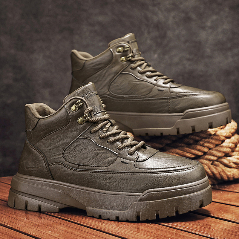 男士秋季上新款个性时尚马丁靴皮革透气轻便舒适轻休闲系带低帮靴