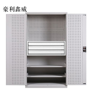 豪利鑫威工具柜加厚铁皮储物柜工厂车间用带抽屉汽修多功能收纳柜通门内三抽柜灰白色