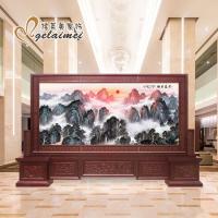 BONJEAN中式实木刻屏风隔断客厅办公室酒店公司大厅山水迎客松屏风