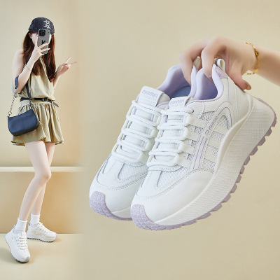 ins潮韩版新款老爹鞋女2025夏季网面透气休闲鞋增高