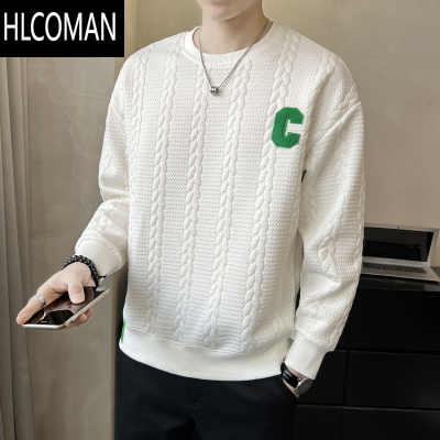 HLCOMAN2024年长袖t恤男士痞帅宽松上衣加绒潮牌ins圆领卫衣男