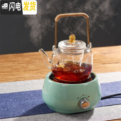 三维工匠 玻璃煮茶壶蒸汽煮茶器套装 侧把花茶黑茶壶电陶炉小型茶炉 风萧提梁玻璃煮茶壶+371梅子青电陶炉茶具