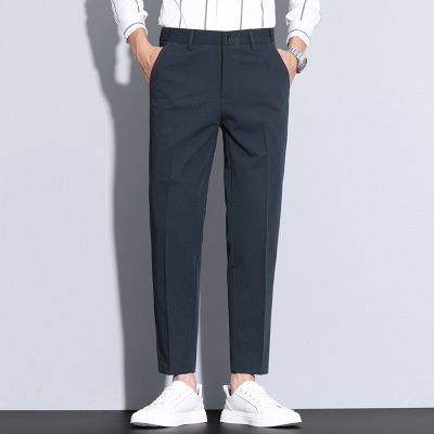 秋冬款西裤男9分裤 纽扣中腰宽松弹力百搭时尚简约新款男士休闲裤