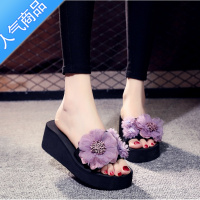 SUNTEK拖鞋女夏一字拖时尚外穿厚底高跟凉拖鞋女沙滩防滑百搭坡跟