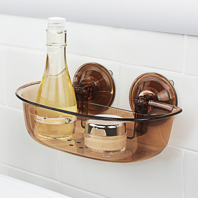 爱尚佳品吸盘卫生间置物架浴室厨房收纳架免打孔透明塑料D3005琥珀色