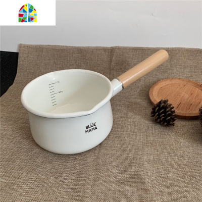 加厚日式15cm搪瓷小奶锅木柄家用宝宝辅食锅无涂层健康珐琅小汤锅 FENGHOU 15cm白色带盖