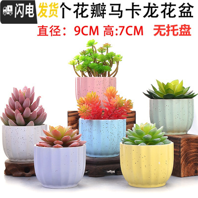 三维工匠多肉花盆陶瓷粗陶透气大口径大号肉肉盆栽创意小盆栽 随机四个花瓣马卡龙 中等花盆容器