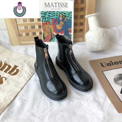 FISHBASKET机车马丁靴女英伦风韩版百搭小短靴子2020新款平底加绒炸街靴子