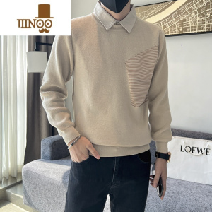 YANXU慵懒风假毛衣男士衬衫领网红设计感小众潮牌外穿针织衫