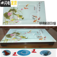 三维工匠2020家用玻璃茶盘长方形钢化玻璃茶盘套装茶台茶海盘陶瓷琉璃 年年有余58X35木座茶具