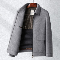 含桑蚕丝羊毛夹克纯色简约鸭绒脱卸内胆双面呢羊毛茄克男秋冬外套
