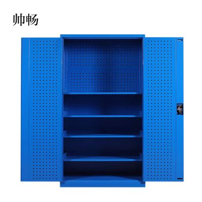 帅畅工具柜加厚铁皮储物柜工厂车间用带抽屉汽修多功能收纳柜通门带网柜蓝色