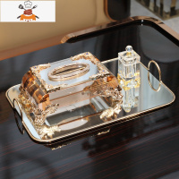 北欧ins创意客厅家用水晶玻璃牙签盒带盖轻奢透明棉签盒棉签筒 敬平 牙签筒+欧式金色托盘+玫瑰金纸巾盒3件套