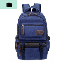 双肩包男帆布韩版潮流青年男士背包休闲旅行包电脑包中高学生书包NEW LAKE 蓝色