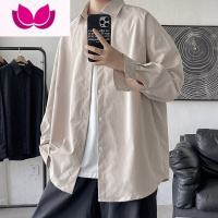 七斓黑色长袖衬衫男春加厚高级感痞帅衬衣外套港风大码宽松寸衫