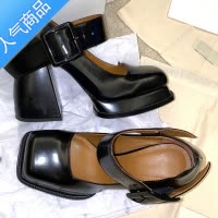 SUNTEK春秋新款玛丽珍鞋女高跟一字带复古粗跟漆皮方头小皮鞋晚晚单鞋女