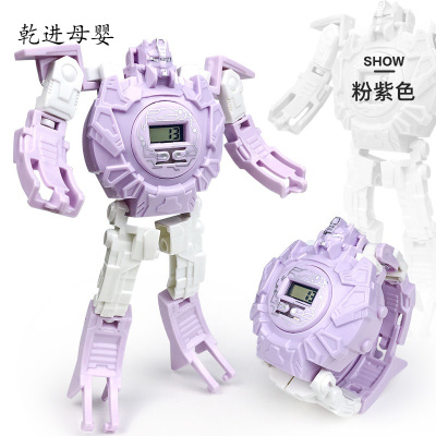 新品直营-‼️儿童变形电子手表卡通机器人创意礼品卡通DIY玩具玩具DIY粉紫色袋装