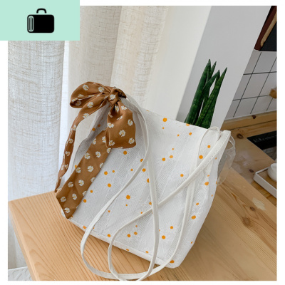 ins超火小清新编织托特小包包女新款2020夏季雏菊时尚单肩手提包NEW LAKE 白色收藏关注女斜挎包