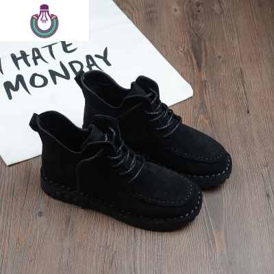 FISHBASKET2018新款平底马丁靴百搭小短靴女英伦软平底舒适短筒系带女鞋靴子