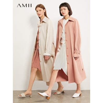 Amii极简女神范气质风衣女2020秋季新款宽松配腰带收腰长款外套